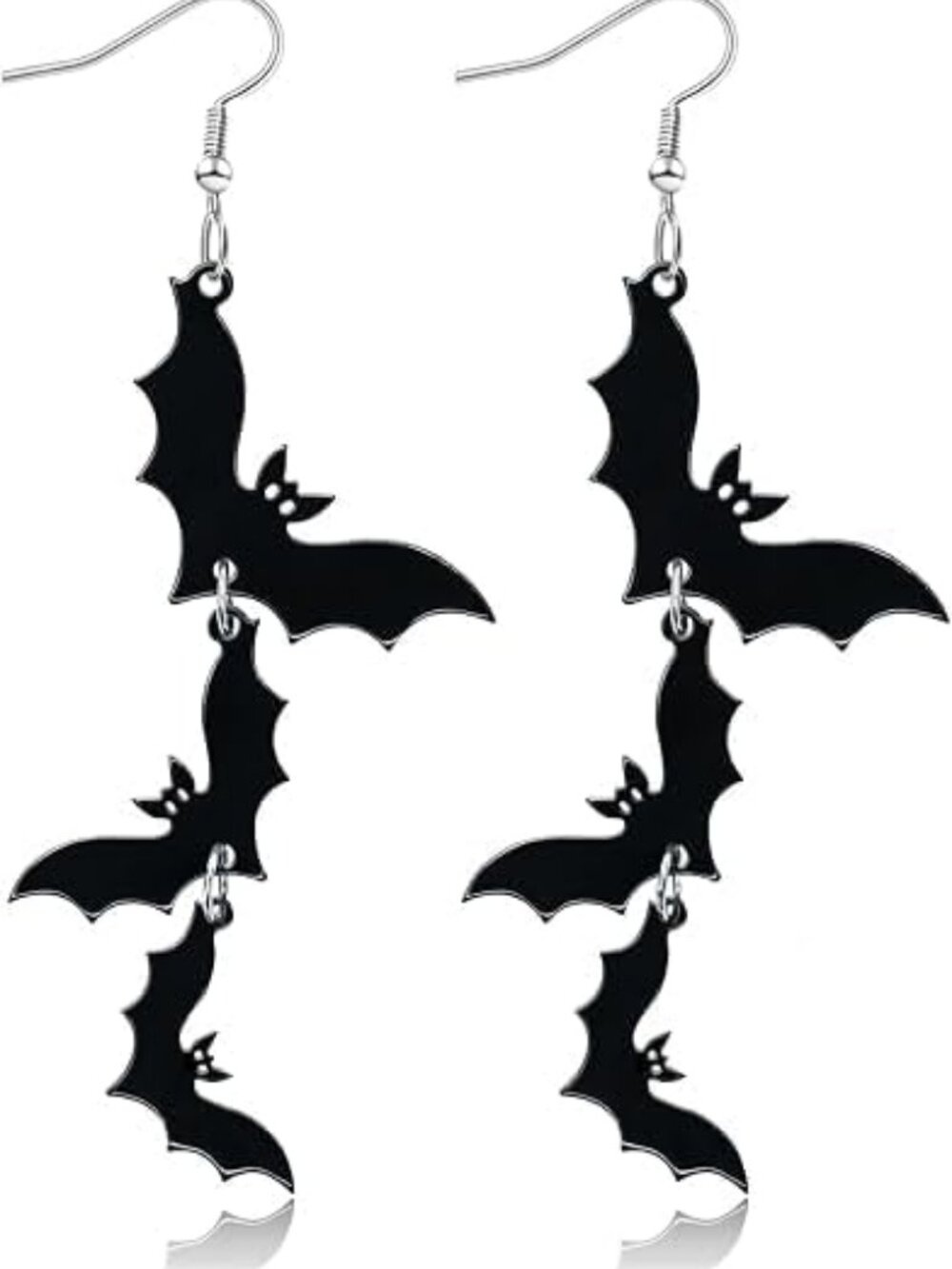 Women's Black Skull Bat Drop Dangle Fun Cute Spooky Costume Halloween Earrings